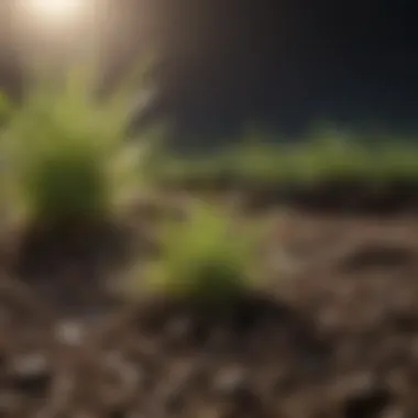 Close-up of grass seed blending with soil