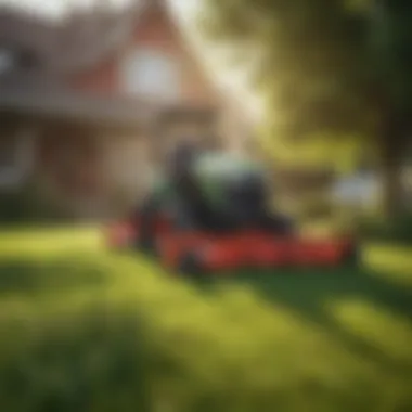 Grass seeder in action on a green lawn