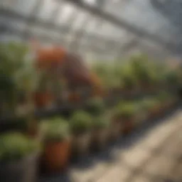 A variety of pots showcasing different materials and designs suitable for greenhouse cultivation.