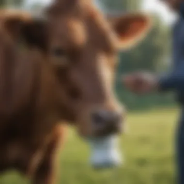 Cattle receiving vaccination in pasture