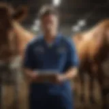 Veterinarian assessing cattle health