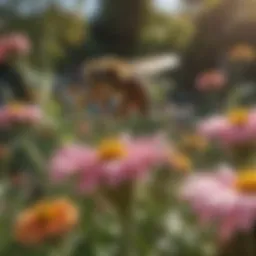 A vibrant, blooming garden attracting bees