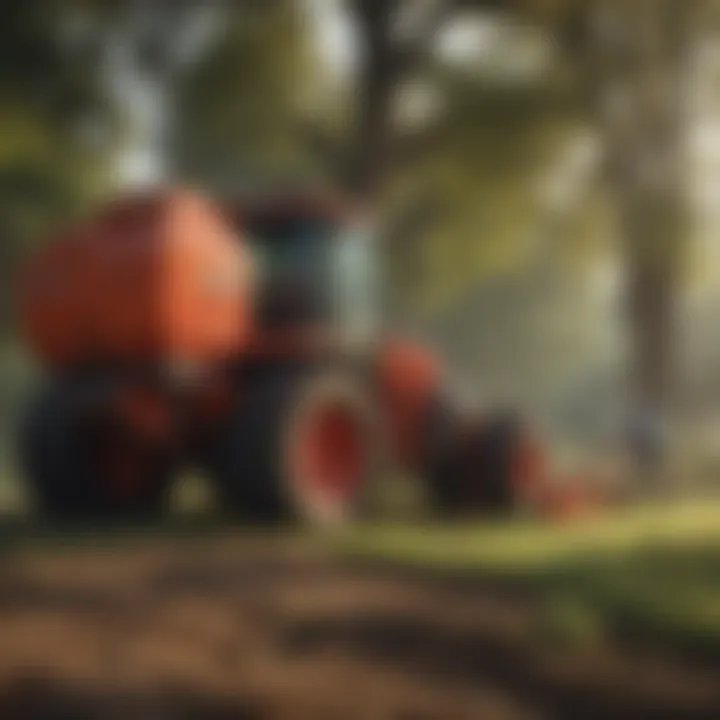 Farmer performing maintenance on an inline acreage rake