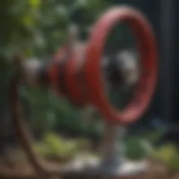 Detailed diagram showing the mechanism of an inline garden hose pump.