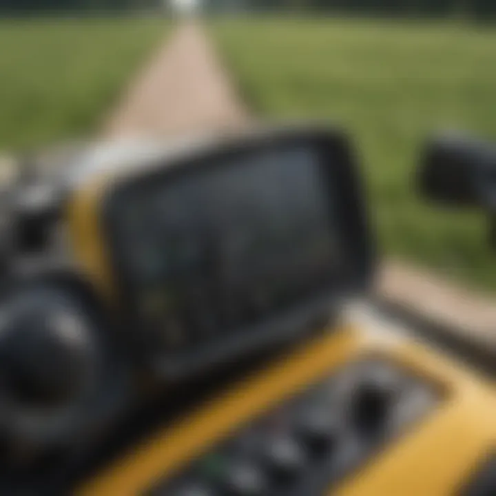 Close-up of John Deere fairway mower controls and dashboard