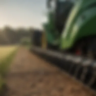 A close-up of the cutting edge of a John Deere Flex Draper in action