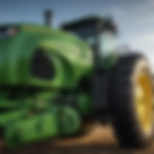 A close-up view of John Deere round baler showcasing its advanced design.