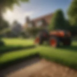 A lawn aerator dethatcher combo tool in action on a healthy lawn