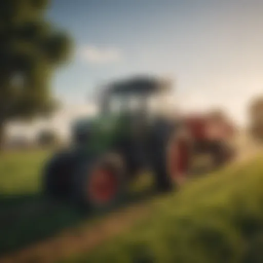 Tractor navigating through a lush green field