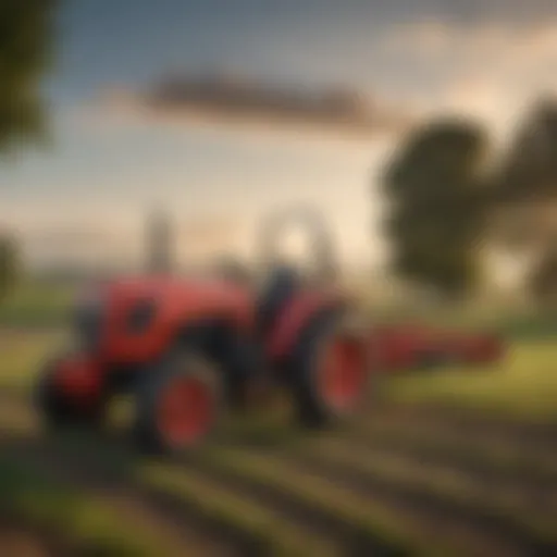 Close-up view of Mahindra Compact tractor in action on a farm