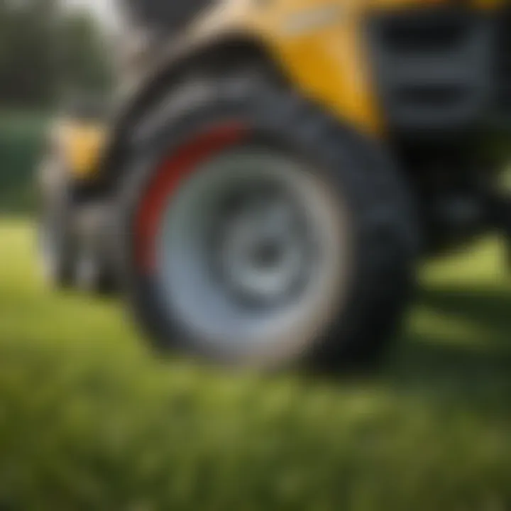 Michelin Tweel tire mounted on a lawn mower in action on a well-manicured lawn