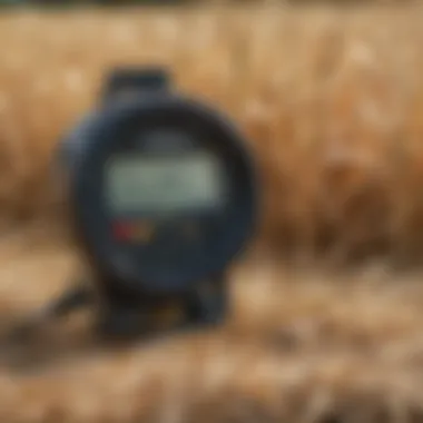 Precision Measurement of Hay Moisture Content Close-up of a moisture meter reading in a hay sample