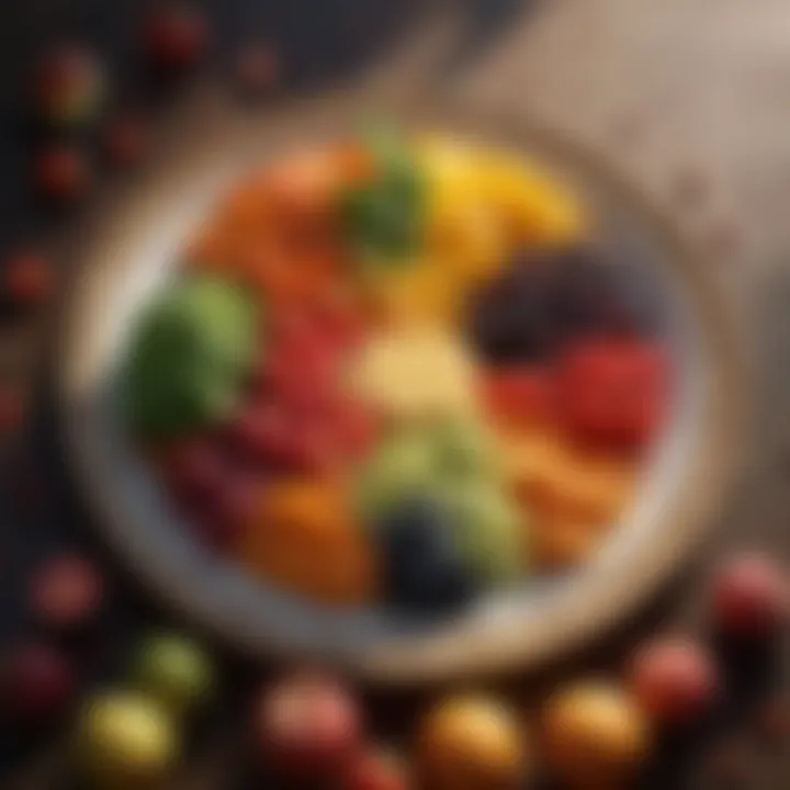A vibrant plate of colorful fruits and vegetables demonstrating dietary diversity.