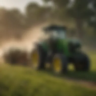 A John Deere tractor navigating a lush green field