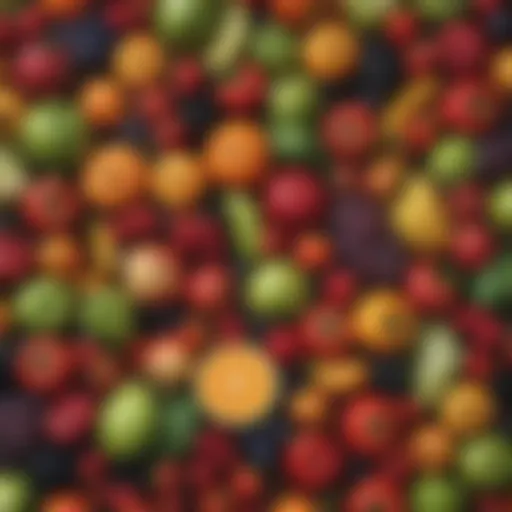 Colorful selection of fruits and vegetables rich in vitamins