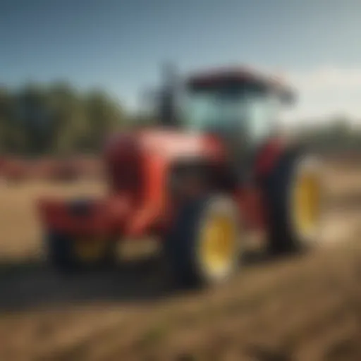Vibrant auction scene featuring diverse agricultural equipment