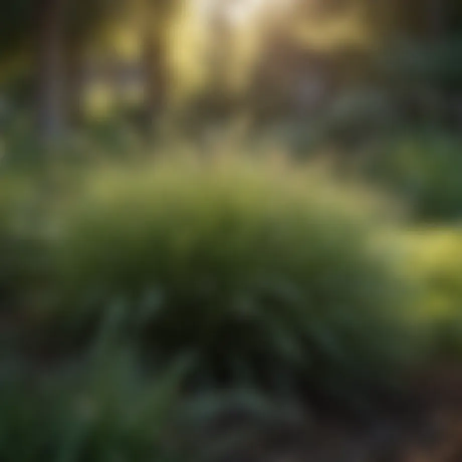 Variety of shade-tolerant grasses thriving in a garden