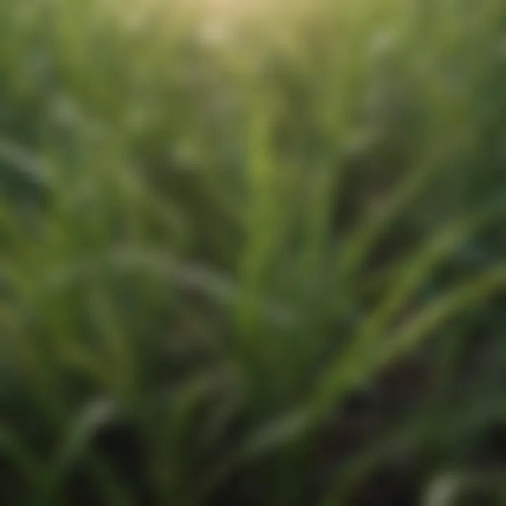 Close-up of crabgrass among healthy grass