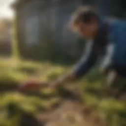Pest control professional examining a property