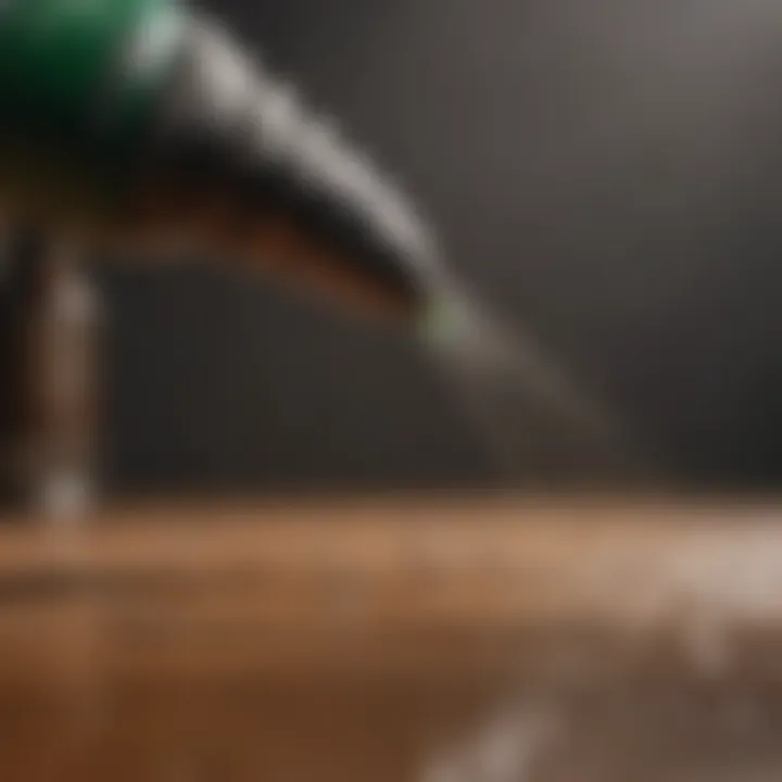A close-up of a spray nozzle with pesticide solution