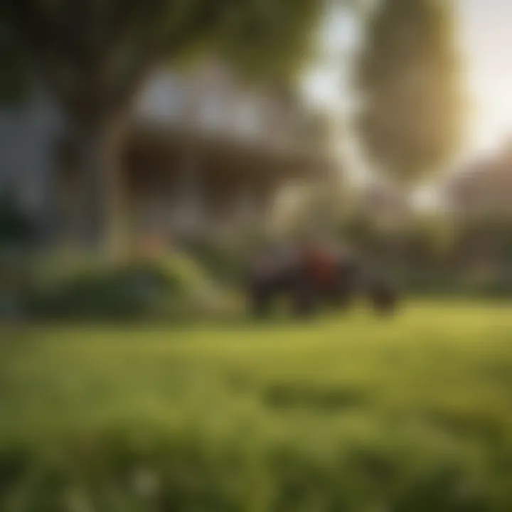 Sowing lawn seeds in a garden with a pet nearby