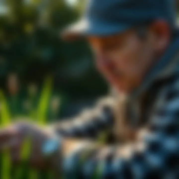 Gardener selecting suitable grass seeds for planting