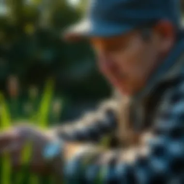 Choosing Grass Seeds Gardener selecting suitable grass seeds for planting