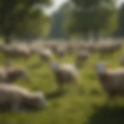 A diverse flock of sheep grazing in a lush green pasture.