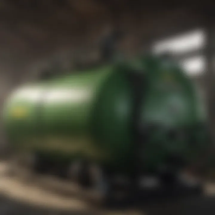Saddle tank maintenance routine being performed