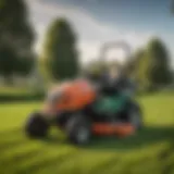 Self-powered pull-behind mower in action on a green field