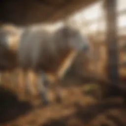 A variety of sheep handling equipment in a farm setting