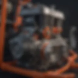 Detailed view of mower engine components