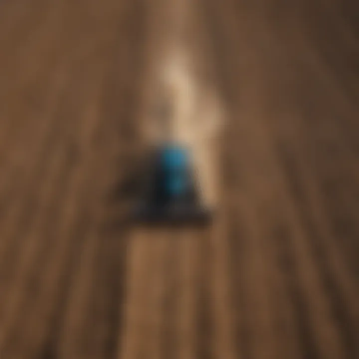 An aerial view of mulched fields in a sustainable agricultural setting