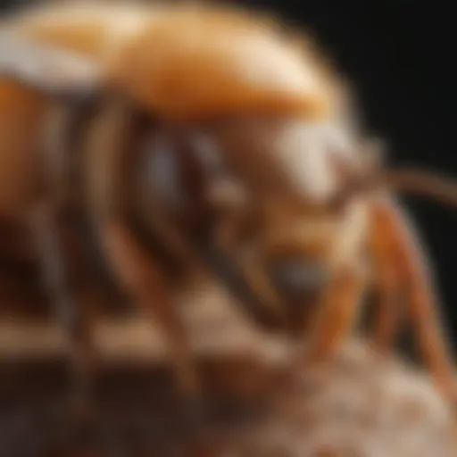 A close-up view of a Varroa mite on a bee