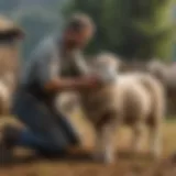 Artisan skillfully shearing a sheep in a serene farm setting