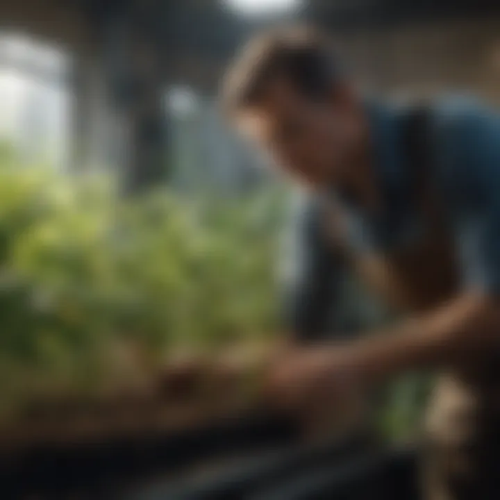 A gardener observing plant growth in response to watering techniques