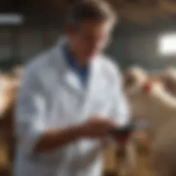 Veterinarian assessing livestock health