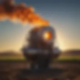 Illustration of fossil fuel combustion releasing greenhouse gases