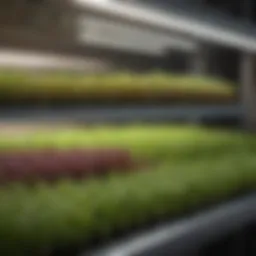 A well-organized microgreen rack showcasing diverse plant varieties.