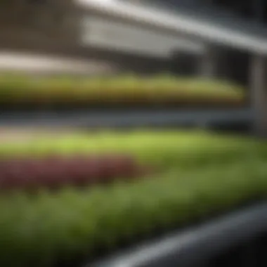 Diverse Microgreen Varieties in Rack System A well-organized microgreen rack showcasing diverse plant varieties.