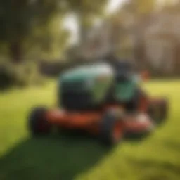 A pull behind scraper attached to a lawn mower in action