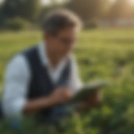 A plant doctor inspecting crops in a field