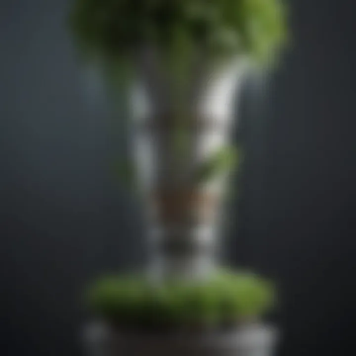 Close-up of a watering system integrated into a tower garden
