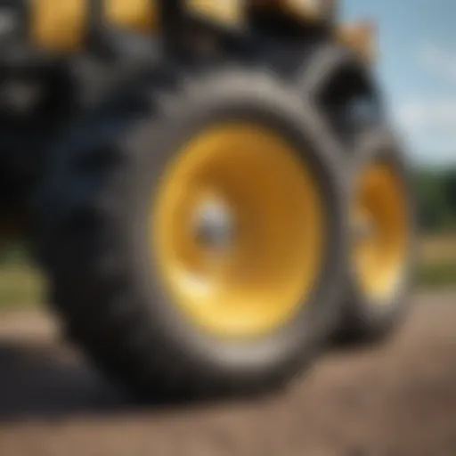 Close-up of AG tires on a Cub Cadet tractor showcasing tread design