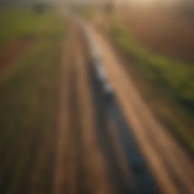 Aerial view of transportation routes used for agricultural products showcasing carbon footprint impact.