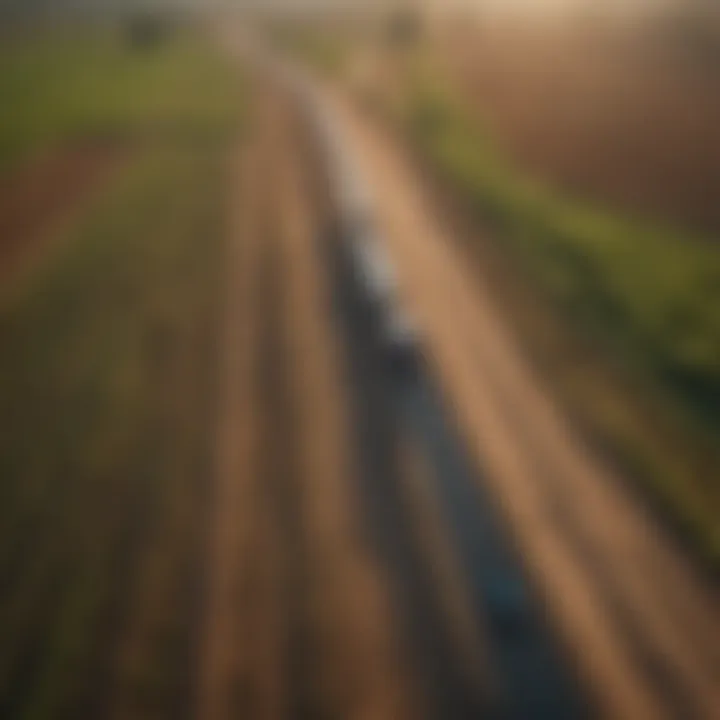 Aerial view of transportation routes used for agricultural products showcasing carbon footprint impact.