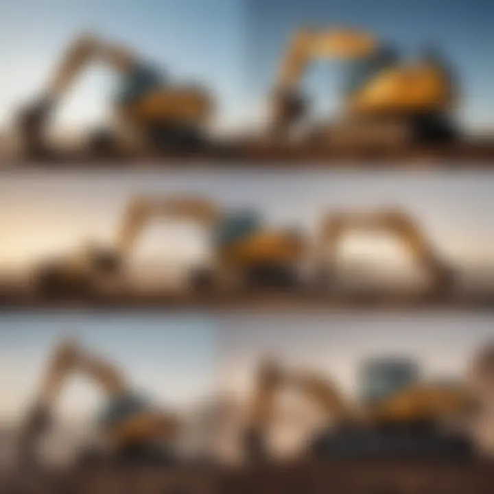 Different types of excavators displayed