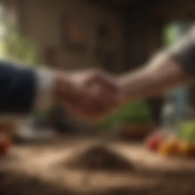 Symbolic Agreement Between Landowner and Tenant A handshake between a landowner and a tenant symbolizing agreement
