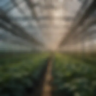 Innovative farming technology in use within a modern greenhouse.