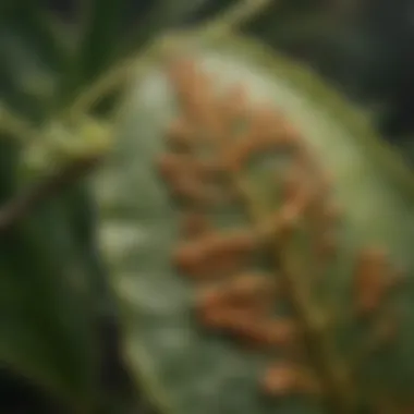Fungal Infection on Plant Leaf Close-up of a plant leaf showing fungal infection.
